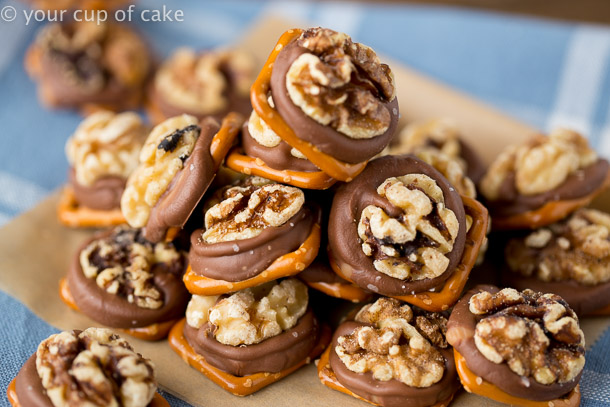 Sweet and Salty Walnut Bites, Rolo Walnut Pretzels are the PERFECT and easiest treat to make! 
