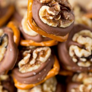 Sweet and Salty Walnut Bites, Rolo Walnut Pretzels are the PERFECT and easiest treat to make!