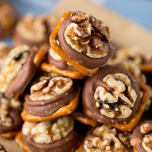 Sweet and Salty Walnut Bites, Rolo Walnut Pretzels are the PERFECT and easiest treat to make!
