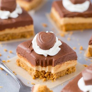 Easy to make Chocolate Peanut Butter No-Bake Cheesecake Bars