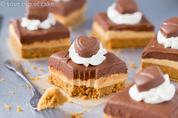DELICIOUS layered Chocolate Peanut Butter No-Bake Cheesecake Bars recipe
