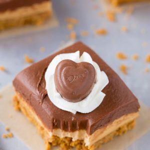 Chocolate Peanut Butter No-Bake Cheesecake Bars for Valentines Day