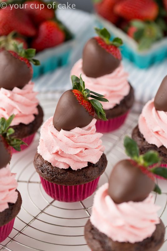 Chocolate Covered Strawberry Cupcakes - Your Cup of Cake