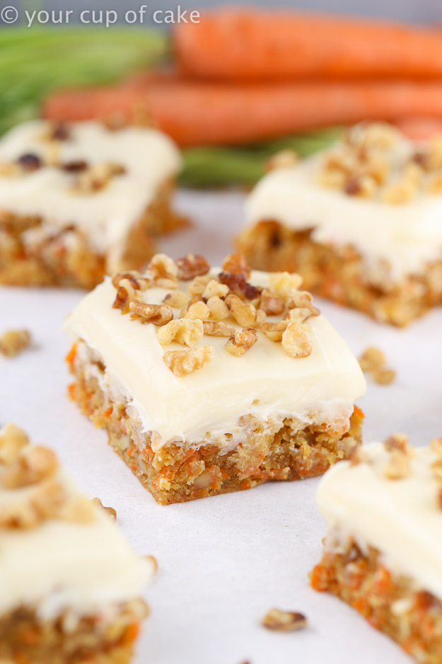 Carrot Cake Blondie Bars with cream cheese frosting, yum!