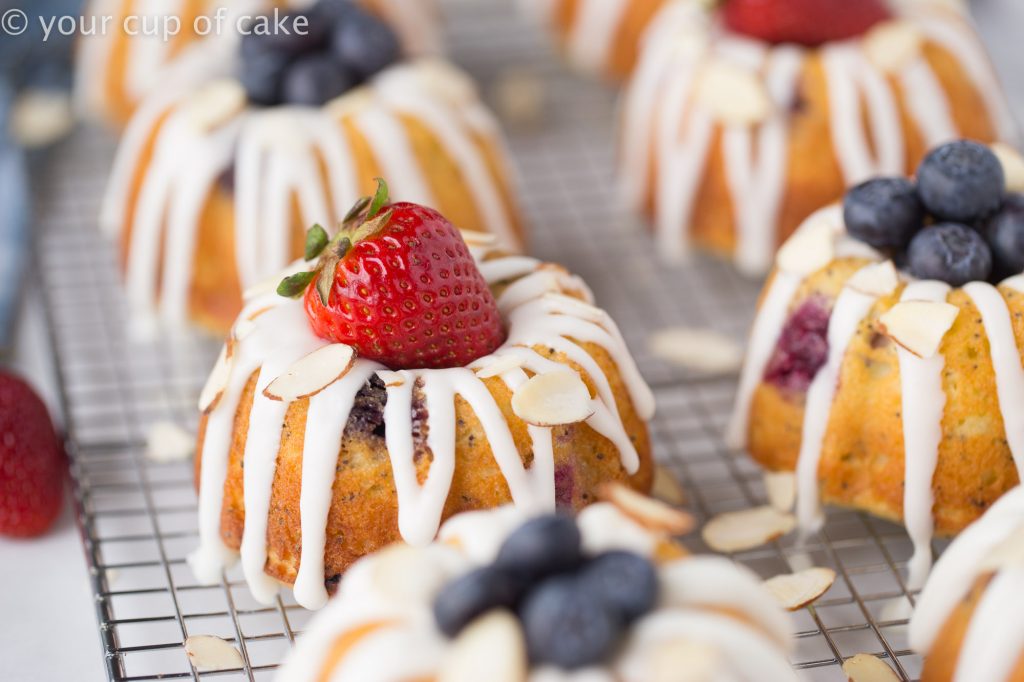 Lemon Blueberry Bundt Cakes with almond glaze, yum!