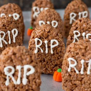 Tombstone Rice Krispie Treats for Halloween made with Nutella! YUM!
