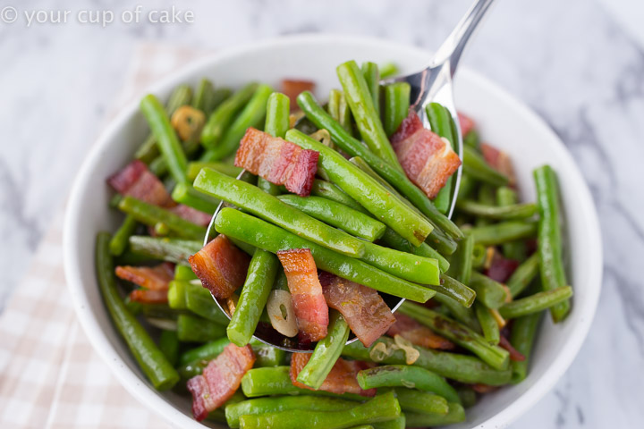 Bacon Garlic Green Beans [Best Green Beans EVER] - Your Cup of Cake