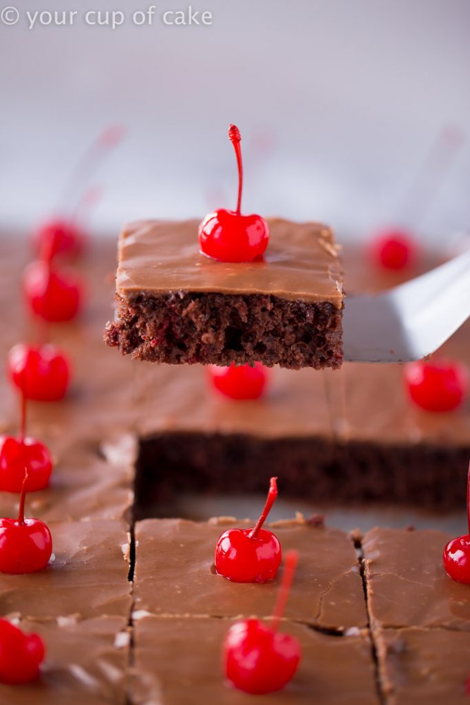 This Chocolate Cherry Texas Sheet Cake in AMAZING!