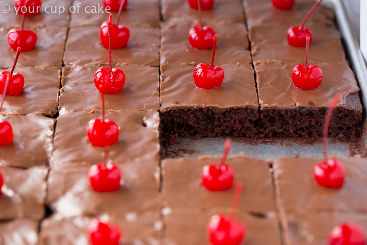 Super Easy Recipe for Chocolate Cherry Texas Sheet Cake, cake mix!