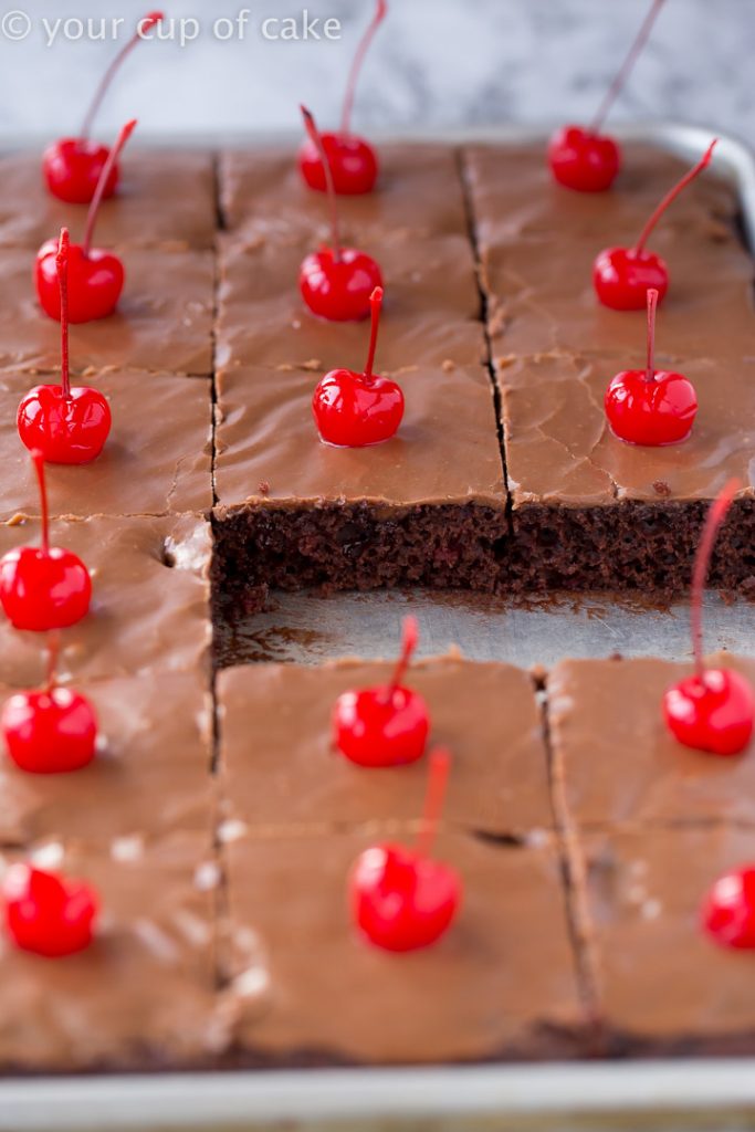 Cake mix recipe for Chocolate Cherry Texas Sheet Cake