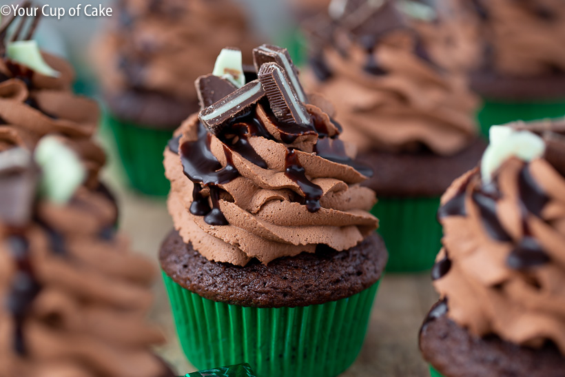 Mint Chocolate Mousse Cupcakes with Andes Mints, super easy frosting recipe!