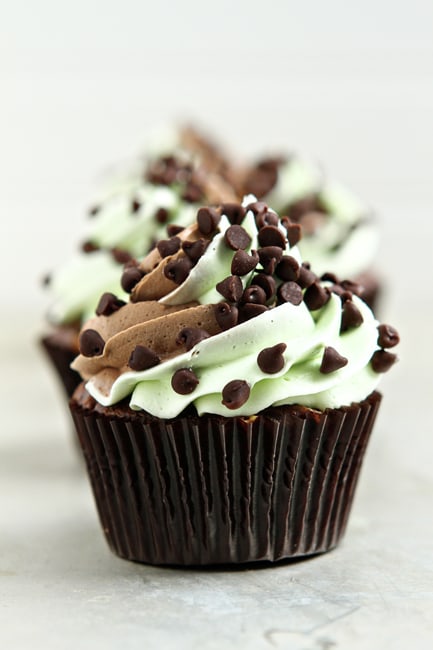 Mint Chocolate Chip Cupcakes with swirl frosting! 