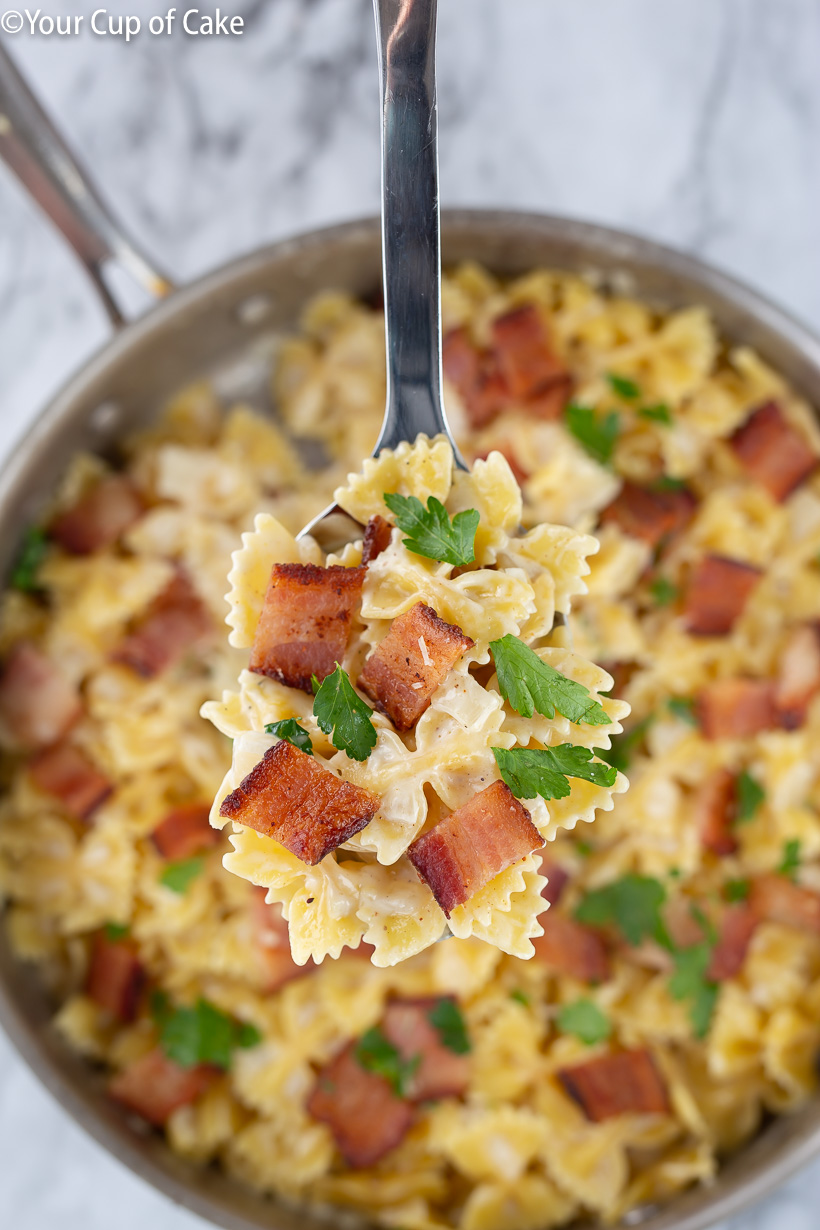 Easy One Pot Bacon Alfredo Pasta Your Cup Of Cake