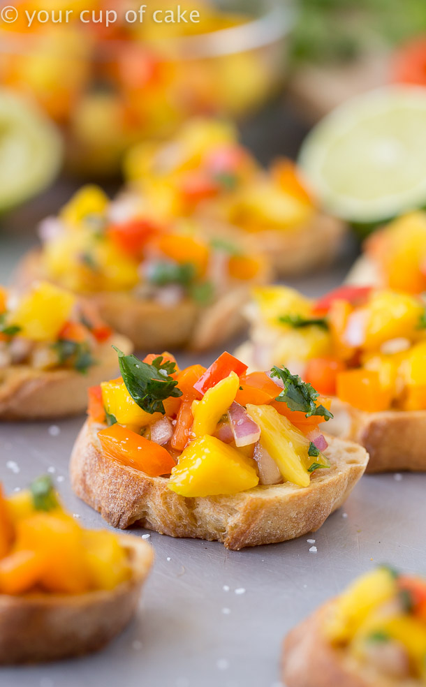 My FAVORITE summer appetizer, Pineapple Mango Bruschetta