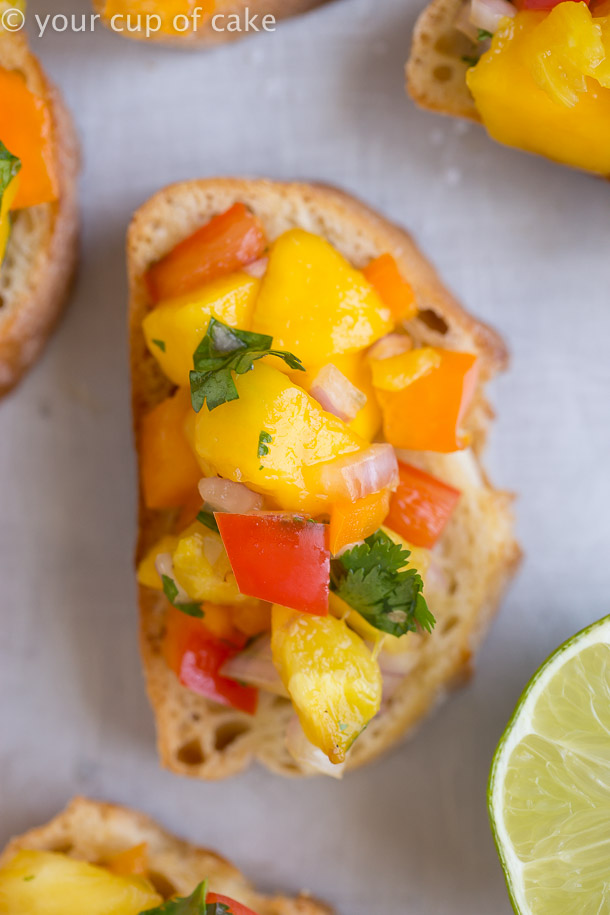 The best summer appetizer! Pineapple Mango Bruschetta