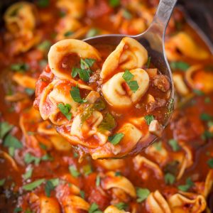 So OBSESSED with this crock pot recipe, Slow Cooker Lasagna Tortellini Soup