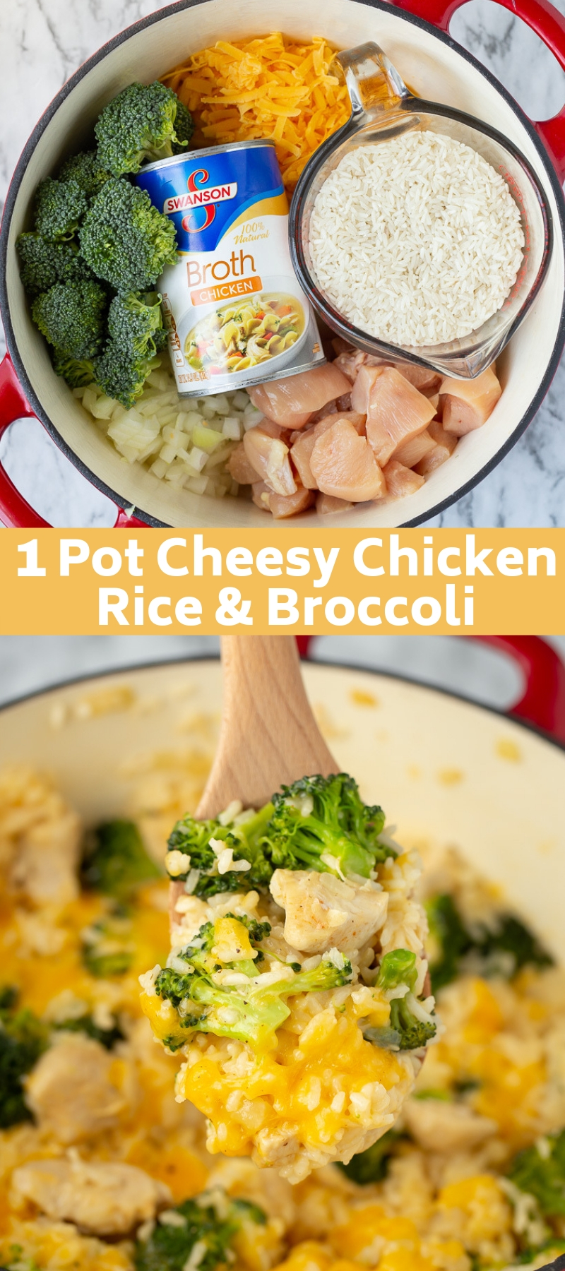 My FAVORITE easy dinner recipe! 1 Pot Cheesy Chicken Rice & Broccoli