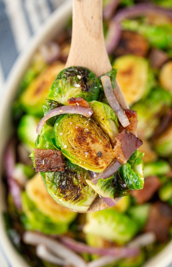 Easy recipe for Bacon Garlic Brussels Sprouts