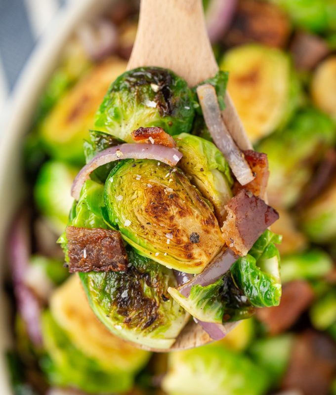 Easy recipe for Bacon Garlic Brussels Sprouts