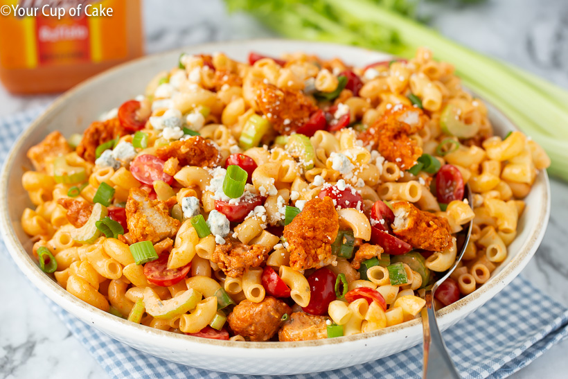 My boys LOVE this pasta! Easy Buffalo Chicken Pasta Salad