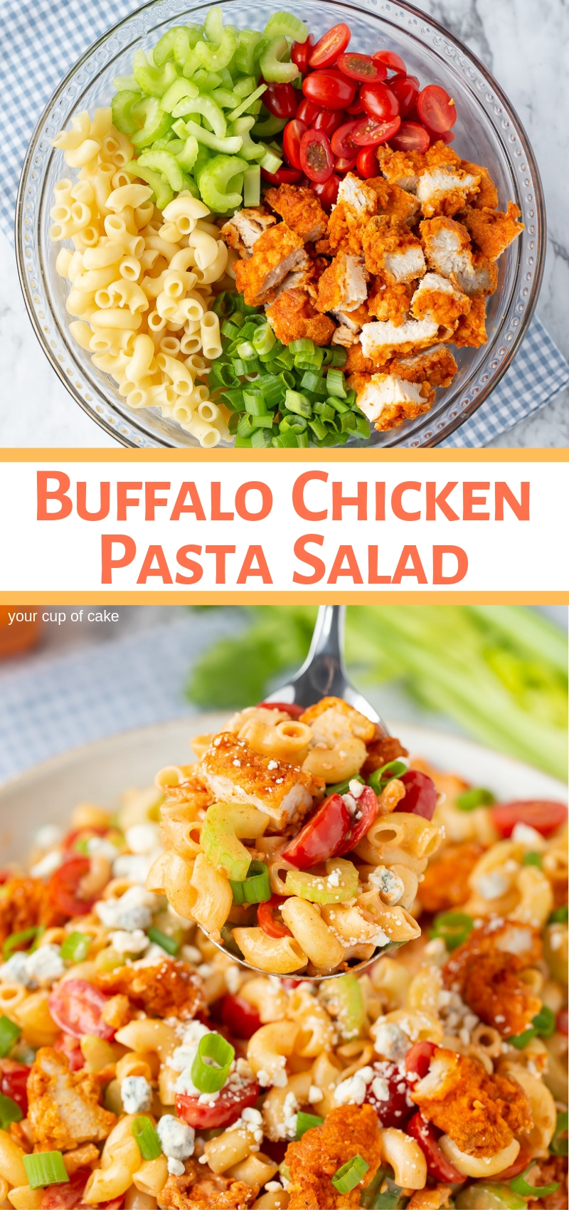 This is AMAZING! Easy Buffalo Chicken Pasta Salad and it's easy to make too!