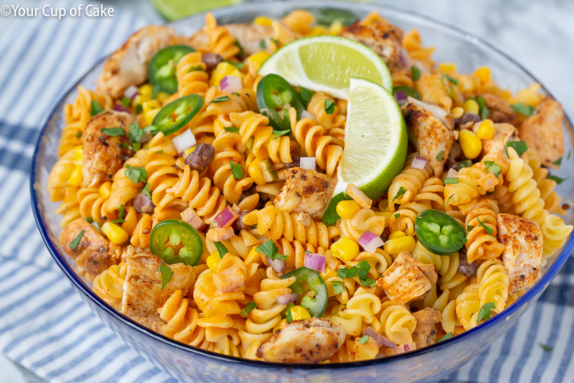 Delicious Chicken Enchilada Pasta Salad that's easy to make