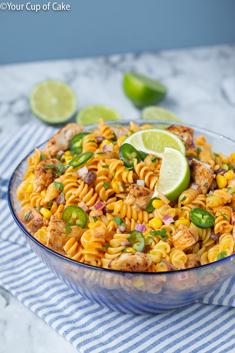 OBSESSED with this super easy recipe! Chicken Enchilada Pasta Salad