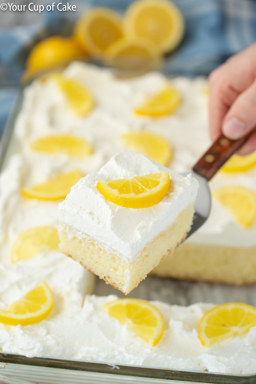 I LOVE this cake mix recipe! Easy Lemon Cream Poke Cake