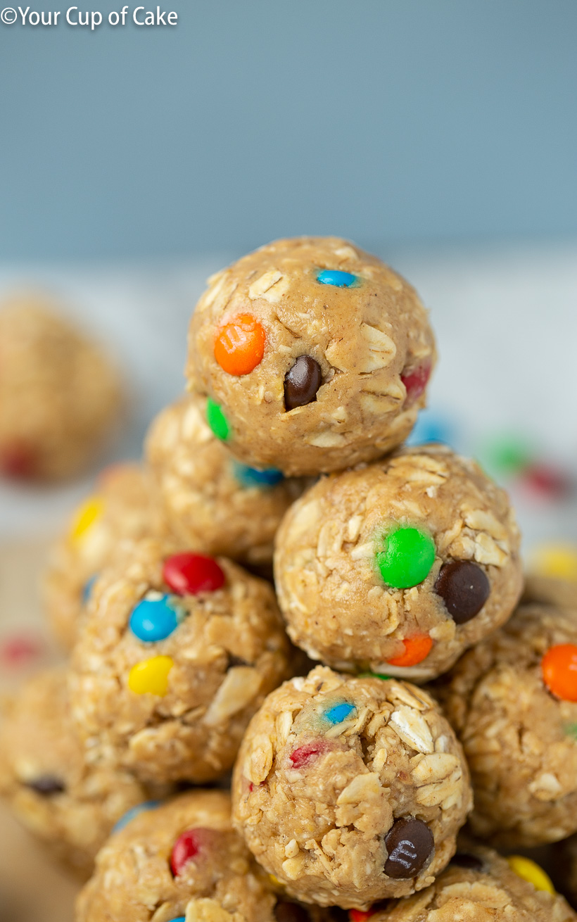 I LOVE these no-bake protein bites!! Monster Cookie Protein Bites