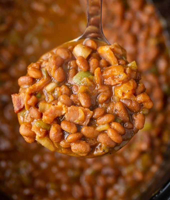 THE BEST Slow Cooker BBQ Baked Beans