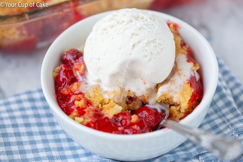 My family loves this Easy Cherry Dump Cake that only needs 4 ingredients