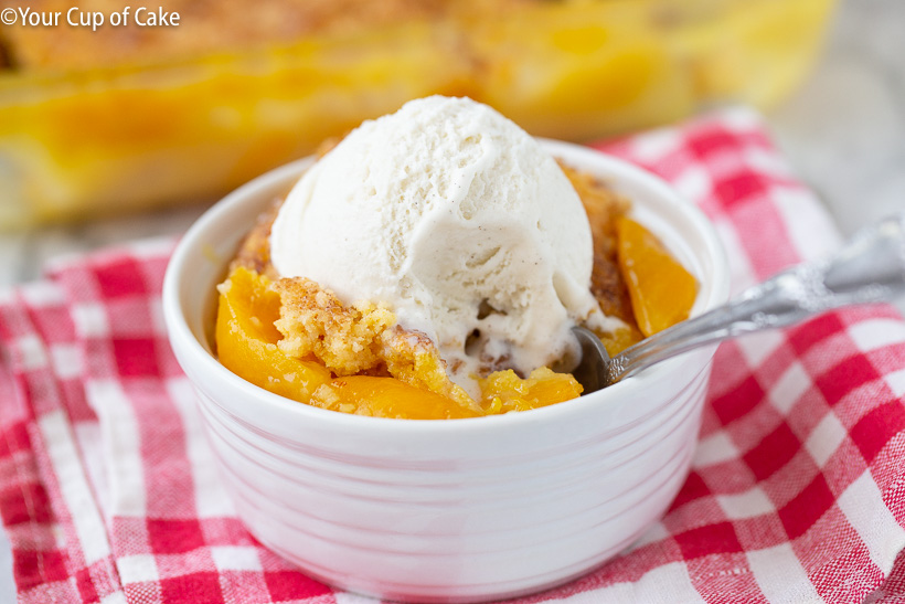 Easy Peach Cobbler Dump Cake made with a cake mix