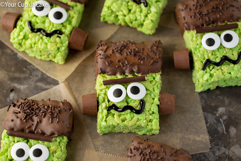 Spooky and cute Frankenstein Rice Krispie Treats for Halloween