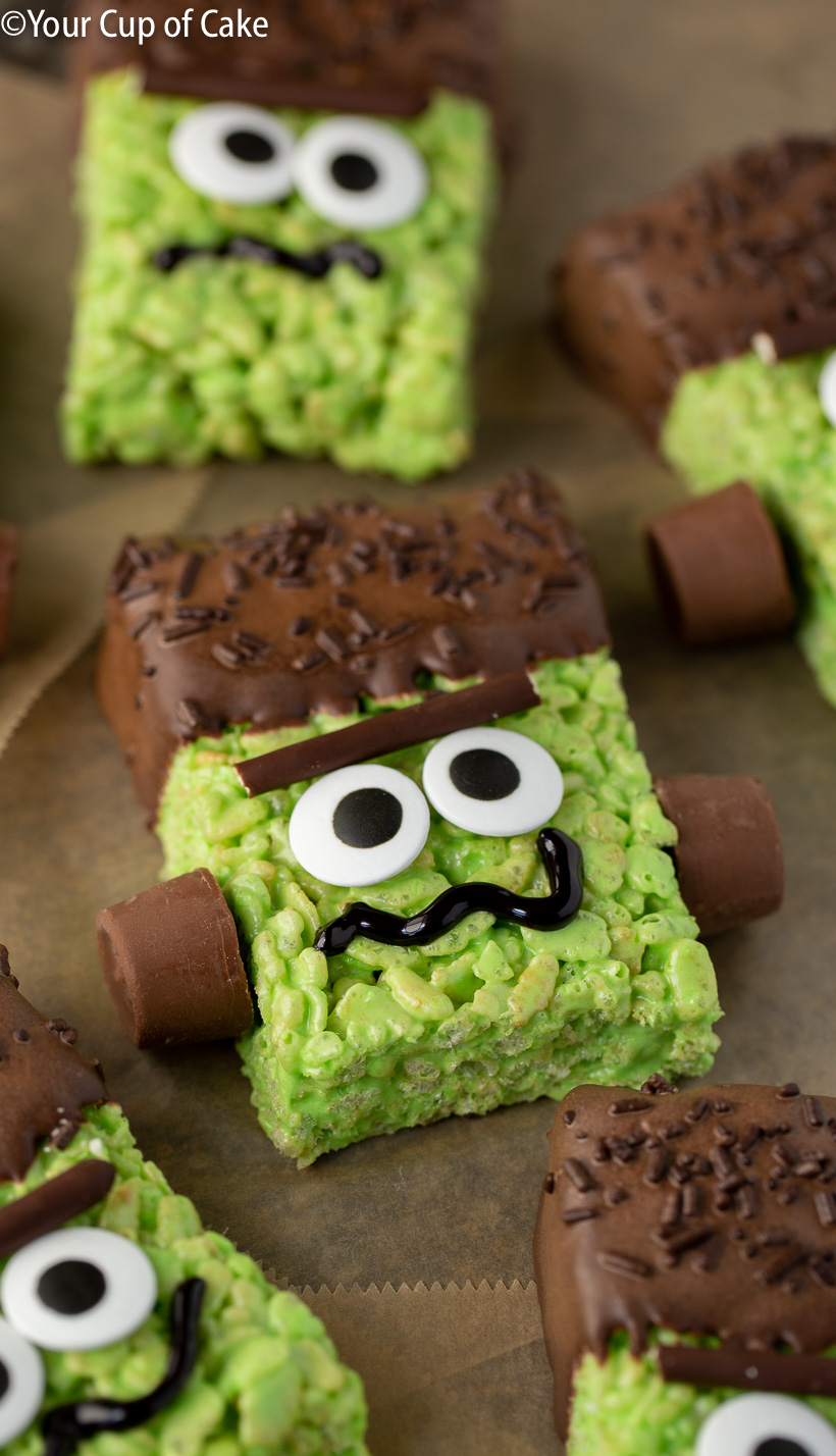 Super easy Halloween dessert idea! Frankenstein Rice Krispies