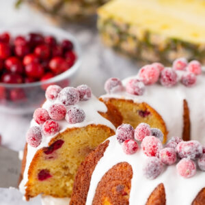 LOVE this recipe for Pineapple Cranberry Bundt Cake! My family begs for it every Christmas time