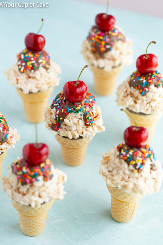 The cutest dessert to make with kids! Rice Krispie Treat Ice Cream Cones