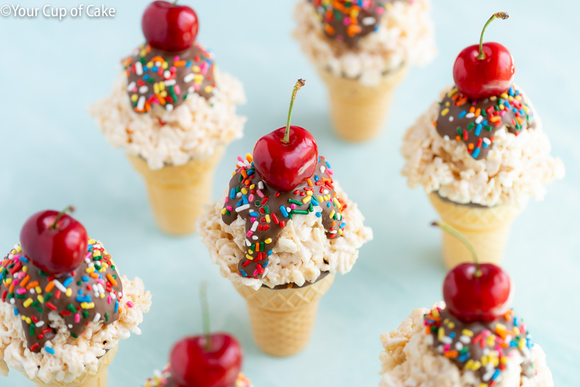 What to make with your kids or grandkids this summer Rice Krispie Treat Ice Cream Cones