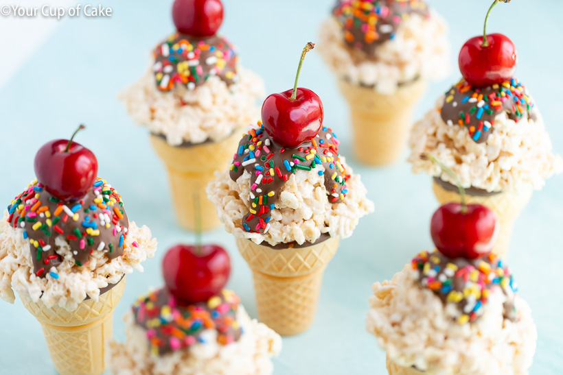 Summer treats for kids! These Rice Krispie Treat Ice Cream Cones are too cute